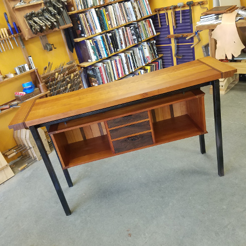 Black cherry, black walnut and oil-flamed welded steel buffet